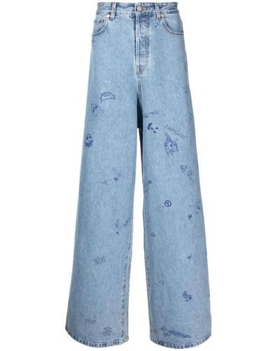 Vetements Illustration-print wide-leg jeans - Blau
