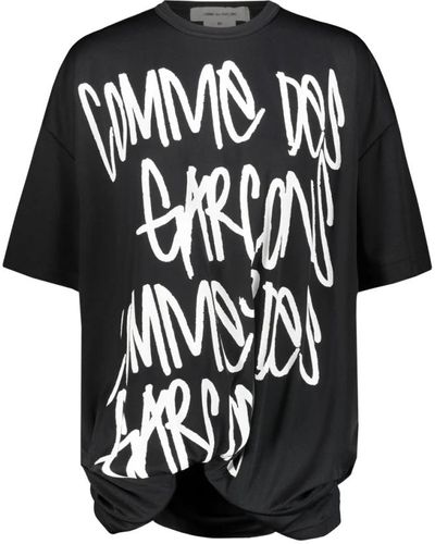 Comme des Garçons T-shirt con stampa logo e orlo sfalsato - Nero