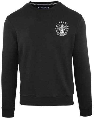 Aquascutum Baumwoll-sweatshirt mit gerippten bündchen - Schwarz