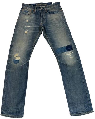 Denham Jeans straight fit destroyed blu scuro con chiusura a bottoni