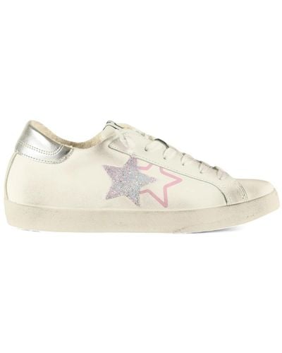 2Star Sneakers in pelle con glitter applicati - Bianco