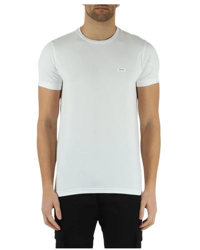 Calvin Klein T-shirt slim fit in cotone stretch con patch logo frontale - Bianco