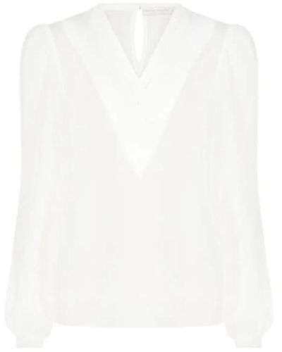 Rinascimento Georgette-bluse mit v-ausschnitt, langen ärmeln - Weiß
