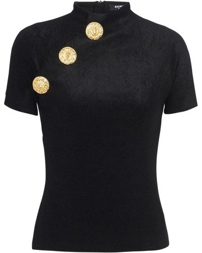 Balmain Verziertes Top aus Jersey - Schwarz