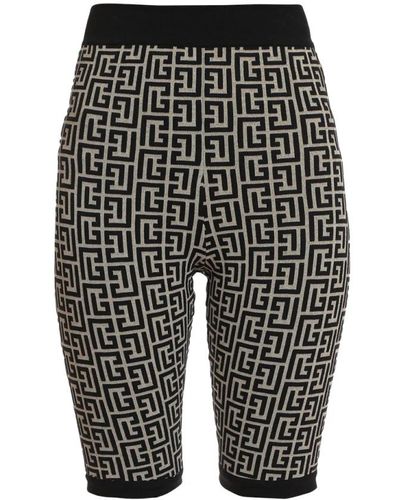 Balmain Shorts de punto jacquard bicolor con monograma - Negro