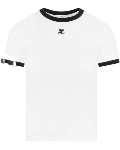 Courreges Weiße baumwoll-t-shirt mit schnalldetail