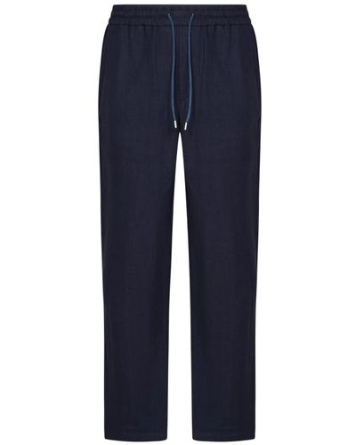 Sease Pantaloni in lino blu navy a spina di pesce