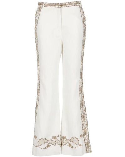 Hale Bob Pantaloni in lino bianchi con dettagli ricamati - Bianco
