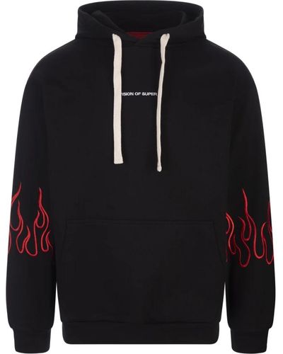 Vision Of Super Schwarzer hoodie mit roten flammen - Blau