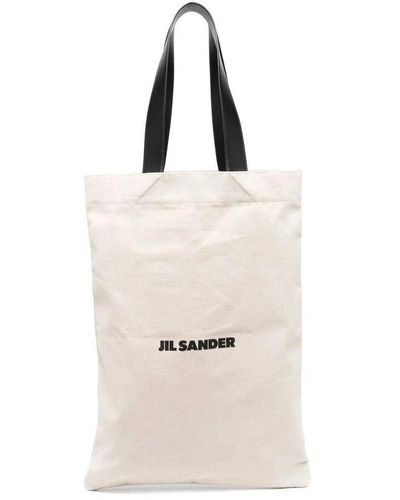 Jil Sander Borsa in lino con stampa del logo - Bianco
