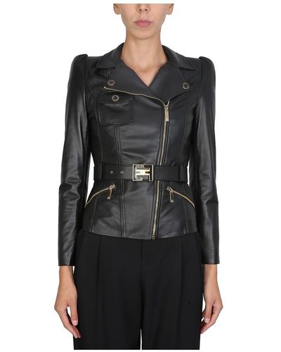 Elisabetta Franchi Biker jacket with logo belt - Negro