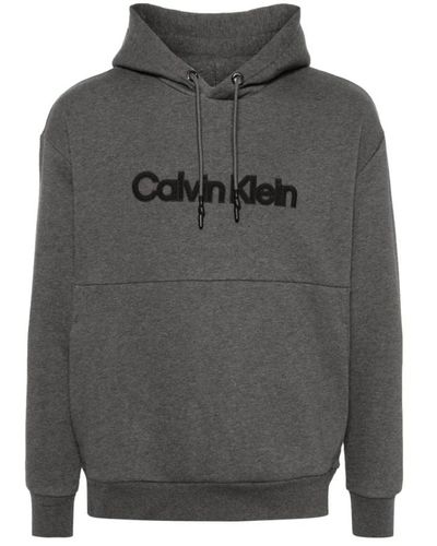 Calvin Klein Felpa con cappuccio grigio scuro logo rialzato ricamato