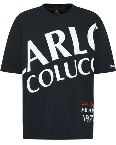 carlo colucci Bequemes Oversize T-Shirt mit Logo-Print - Schwarz