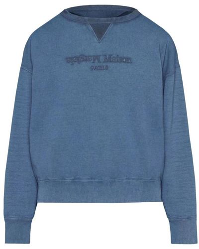 Maison Margiela Navy sweatshirt mit besticktem logo,blaue baumwoll-sweatshirt mit vier stichen