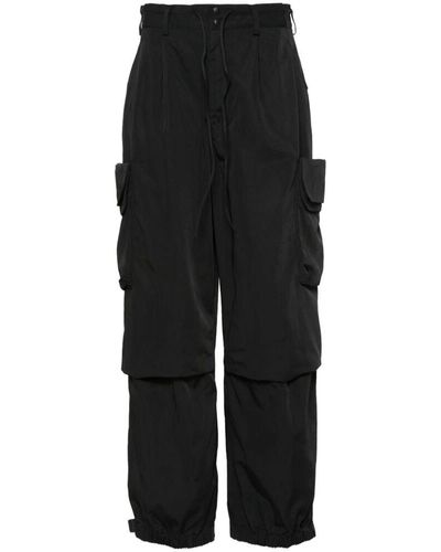 Y-3 Pantalones negros de poliéster de pierna ancha