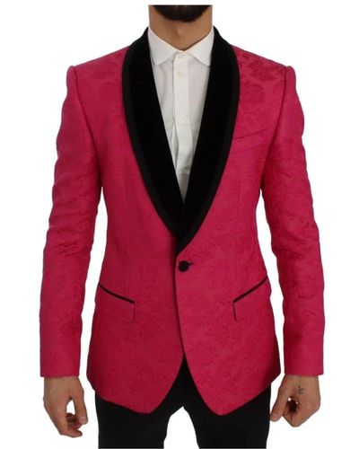 Dolce & Gabbana Floral Brocade Slim Blazer Jacket - Rot