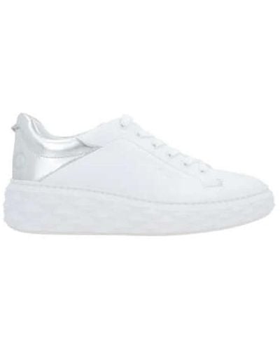 Jimmy Choo Sneakers flatform in pelle bianca con dettaglio laminato argento - Bianco