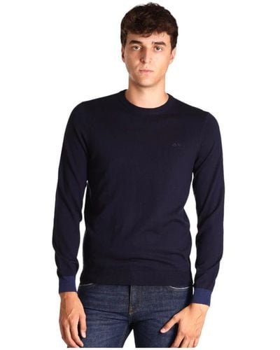 Sun 68 Blaue sweaters mit rundem ellbogenkontrast