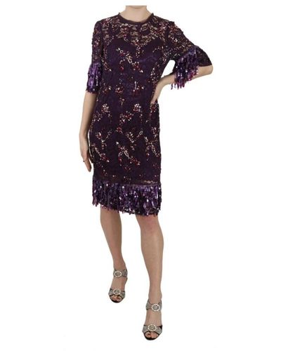 Dolce & Gabbana Purple floral lace crystal embedded dress - Viola