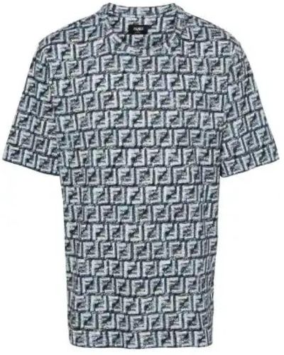 Fendi Marineblau weißes jersey t-shirt,stylisches t-shirt