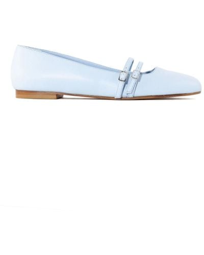 Gia Borghini Zapatos ballerina azul de cuero con doble hebilla - Blanco