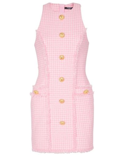Balmain Kleid aus Tweed mit Vichy-Karos - Pink
