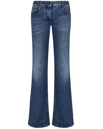 Off-White c/o Virgil Abloh Blaue jeans mit ausgestelltem bein und logo-knopf