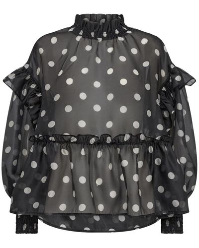 co'couture Bluse mit punkt-muster und rüschen - Schwarz