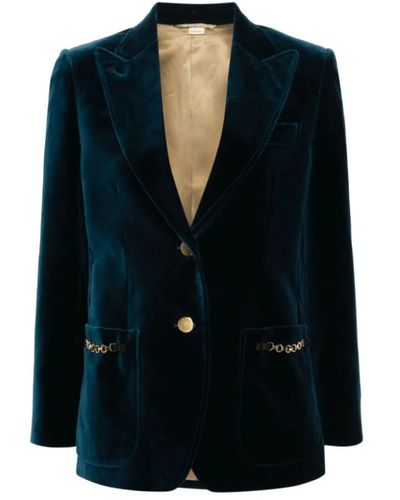Gucci Blaue veloursblazer mit spitzrevers