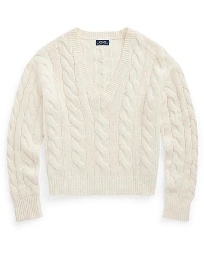Ralph Lauren Weiße strick v-ausschnitt pullover