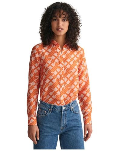 GANT Camisa estampada regular fit de algodón y seda - Naranja