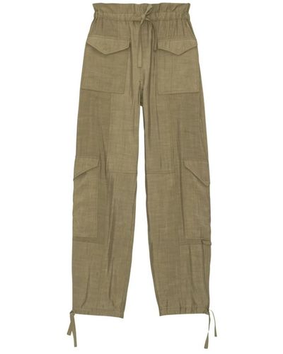 Ganni Pantalones de talle alto con bolsillos - Verde