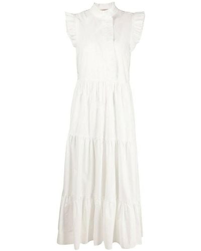 Twin Set Sleveless rouche long dress with flounce - Blanc