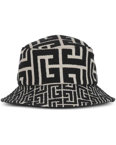Balmain Cotton canvas bucket hat with Paris logo - Schwarz