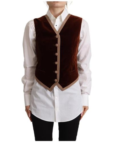 Dolce & Gabbana Bordeaux velvet cotton v-neck sleeveless vest top - Marrone