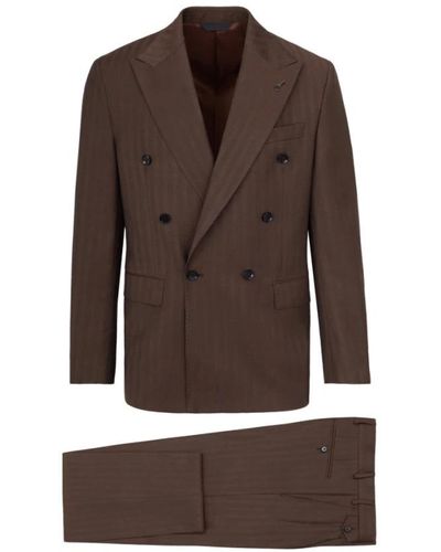 Paoloni Double Breasted Suits - Brown