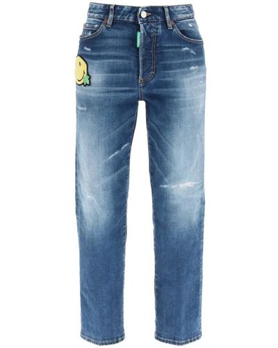 DSquared² Smiley boston distressed jeans per donne - Blu