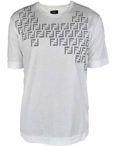 Fendi Weiße baumwoll-t-shirt mit vichy-stoffapplikationen - Grau