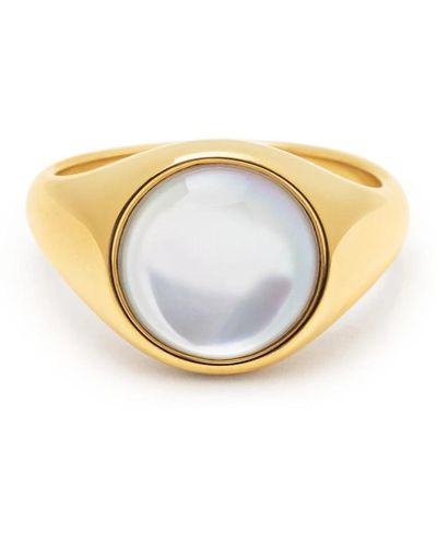 Nialaya Wo signet ring with large pearl - Metálico