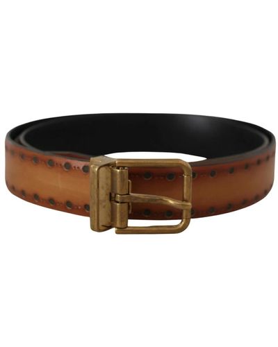 Dolce & Gabbana Cintura in pelle marrone con fibbia in metallo ottone - Nero