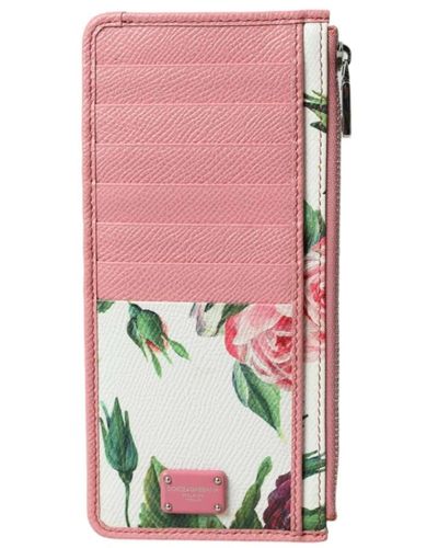Dolce & Gabbana Blumiges lederkartenhalter portemonnaie - Pink