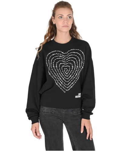 Love Moschino Schwarzer baumwoll-sweatshirt mit inlay-detail