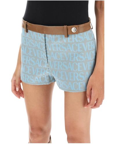 Versace Monogramm-shorts mit lederband - Blau