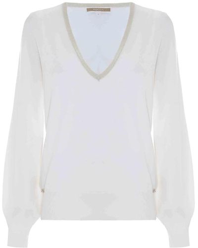 Kocca Suéter de manga larga de viscosa mezclada con cuello en v - Blanco