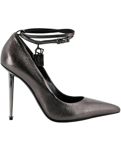 Tom Ford Zapatos de tacón de cuero plateados con candado logo - Negro