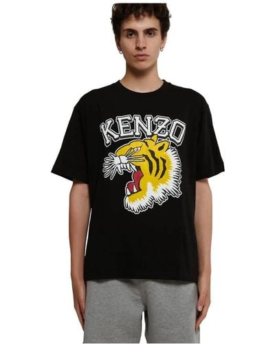 KENZO Tiger Varsity Brand-print Relaxed-fit Cotton-jersey T-shirt - Black