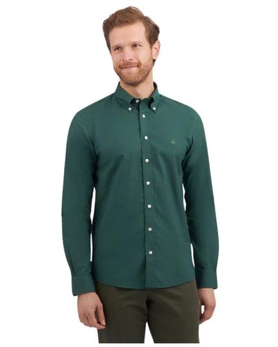 Brooks Brothers Camicia verde slim-fit in cotone elasticizzato non-iron con colletto a bottone