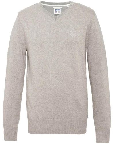 Schott Nyc 100% baumwoll v-ausschnitt pullover - schott - Grau