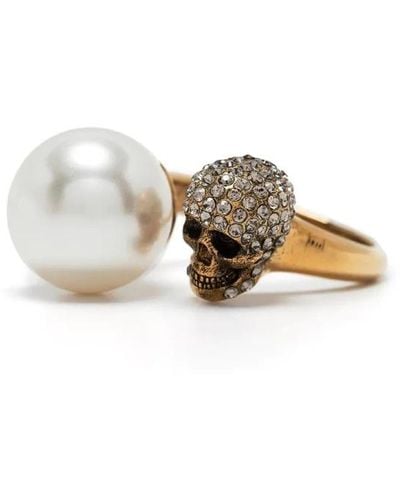 Alexander McQueen Goldener perlen totenkopfring - Mettallic