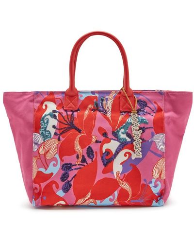 Maliparmi Bedruckte canvas-einkaufstasche mit reißverschluss - Rot